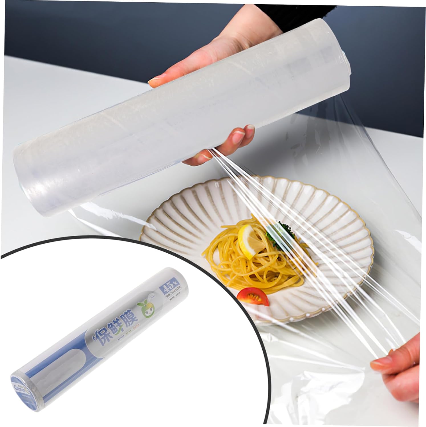 Disposable Cling Film Wrap 2 Rolls 25cm X 45m Pe Foodservice Wrap with Slide Cutter for Kitchen Food Storage and Fresh Fruit Vegetable Preservation