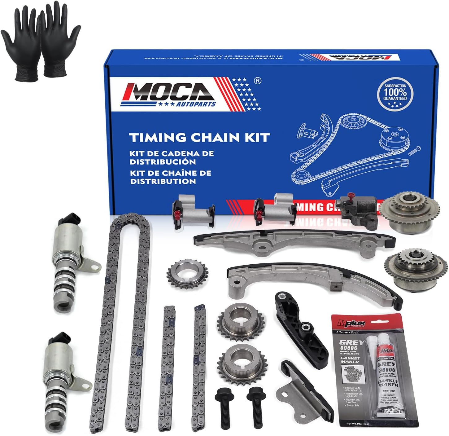 MPLUS Engine Timing Chain Kit & 2 VVT Sprocket & 2 Solenoid fits For Lincoln 2007-2010 MKZ 3.5L, 2007-2010 MKX 3.5L, For Ford 2008-2010 Taurus 3.5L, 2009-2010 Flex 3.5L, 2007-2010 Edge 3.5L
