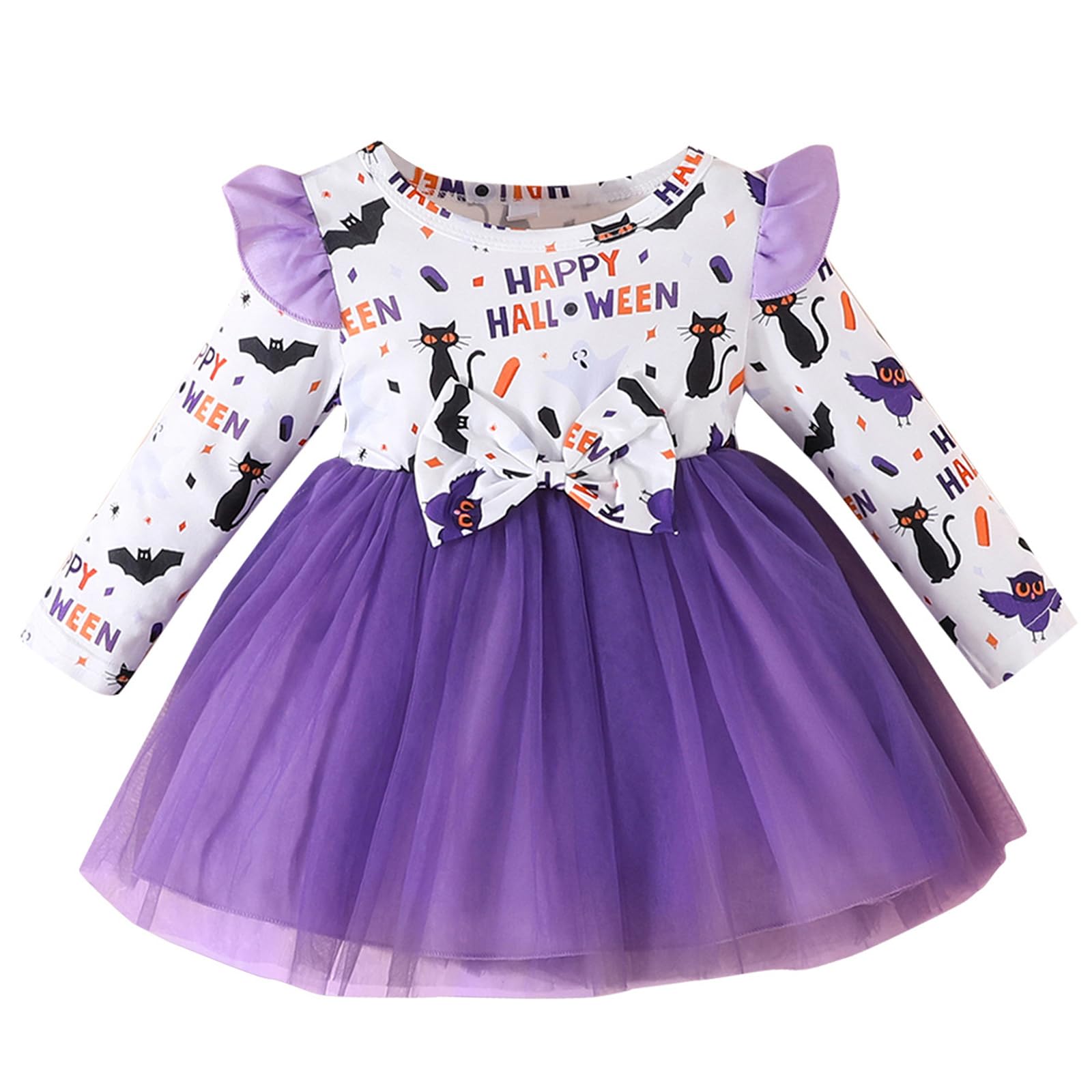 Winmany Niño Pequeño Niña Halloween Tutu Vestido Outfit Bebé de Manga Larga Calabaza Romper Ropa Faldas de Encaje con Lazo