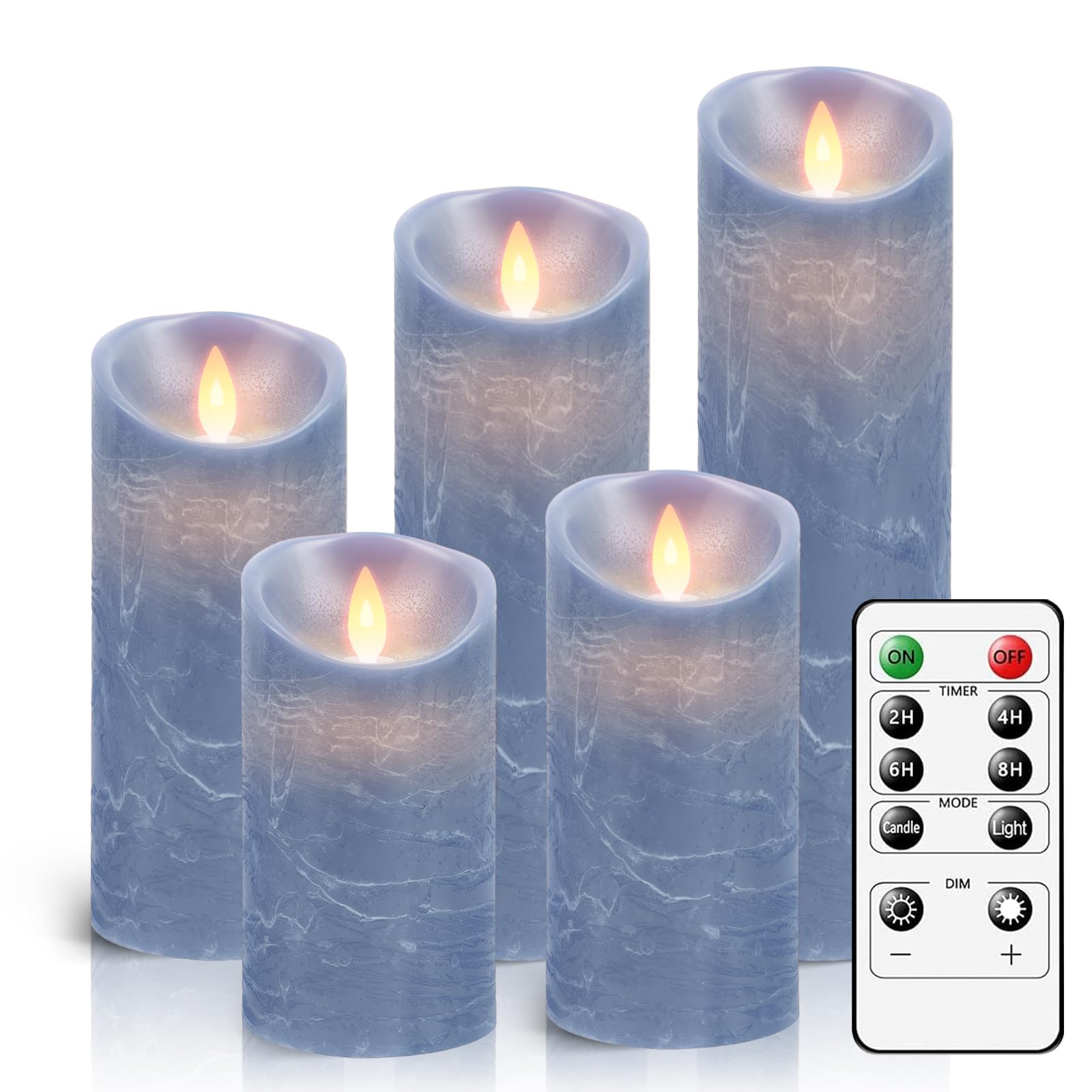 AiiBowy LED Candles [Set of 5] Flameless Candle - Battery Operated, 24 Hour Timer Function with Remote Control, Dancing Flame - LED Taper Candles Home Decoration, Christmas, Party (2#Blue)