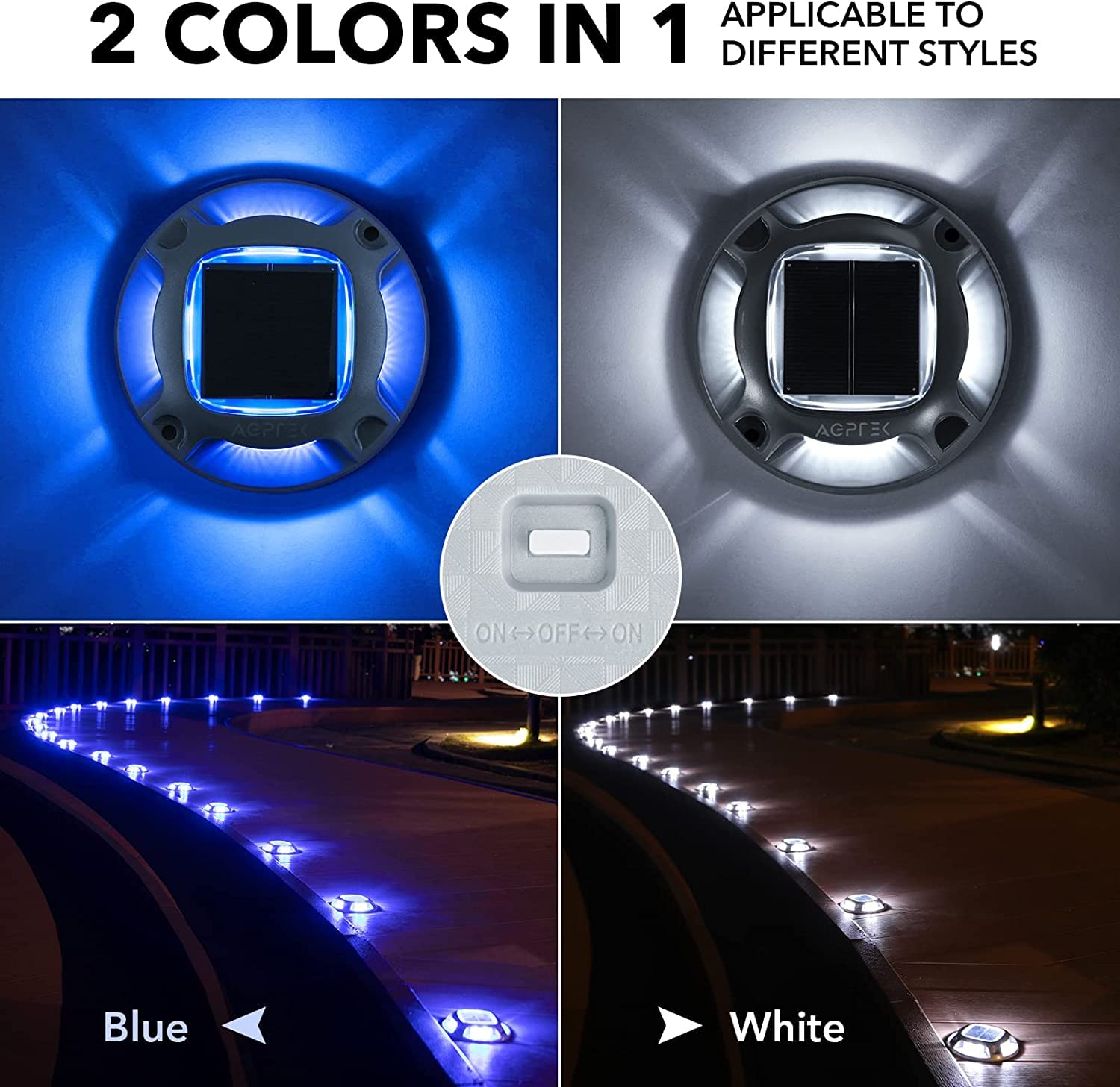 AGPTEK Solar Poolbeleuchtung, Solar Deck Light Outdoor, Solarlampe, 8 Stücke, IP68 wasserdichte Warnschrittlichter für Gartenweg Fußwegen, Schwimmbad, Rasen, Stufen, Teich, 2 Farbmodi (Blau und Weiß)
