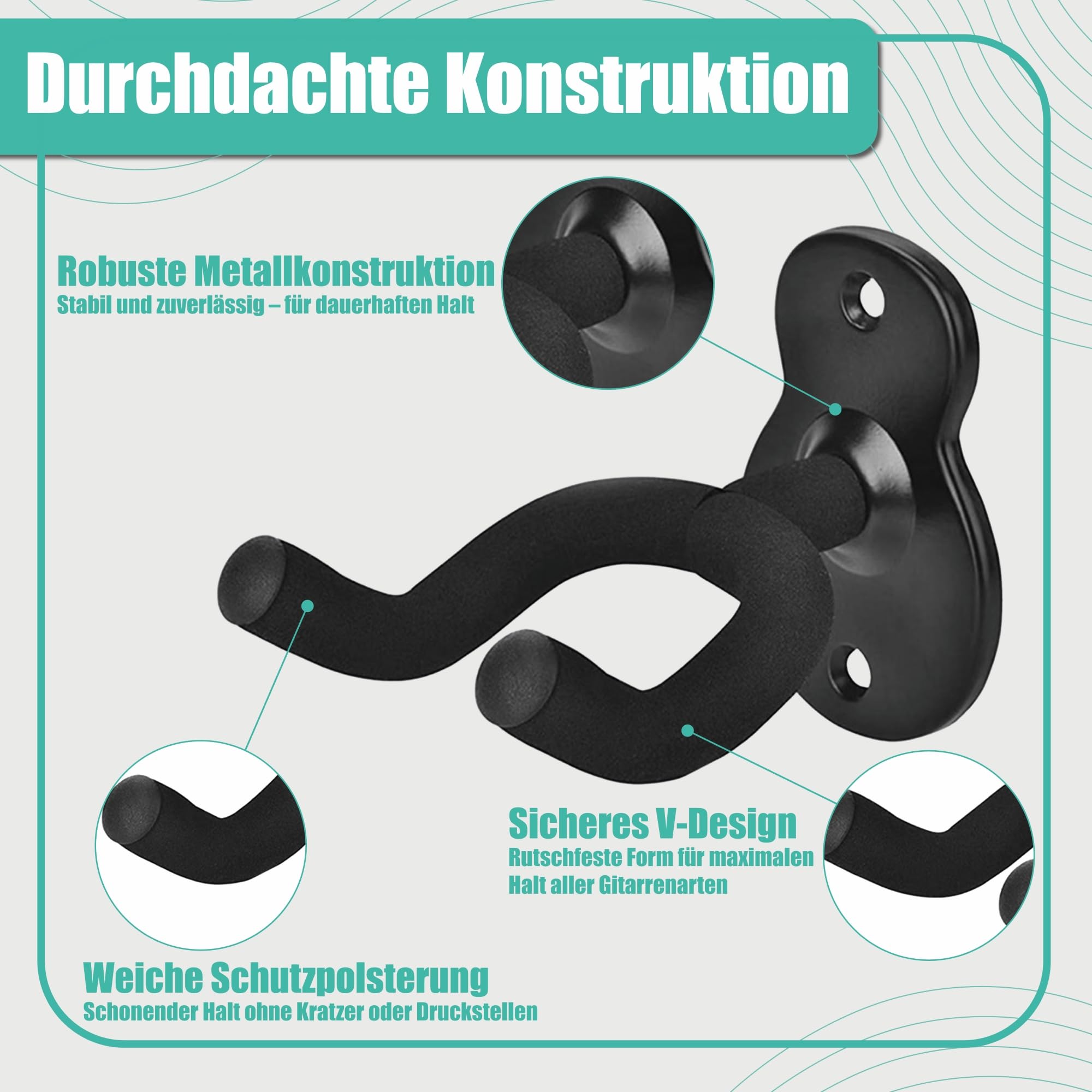 Supporto Da Parete Per Chitarra In Metallo – Con Rivestimento EVA, Regolabile, Per Chitarra Acustica, Elettrica E Basso