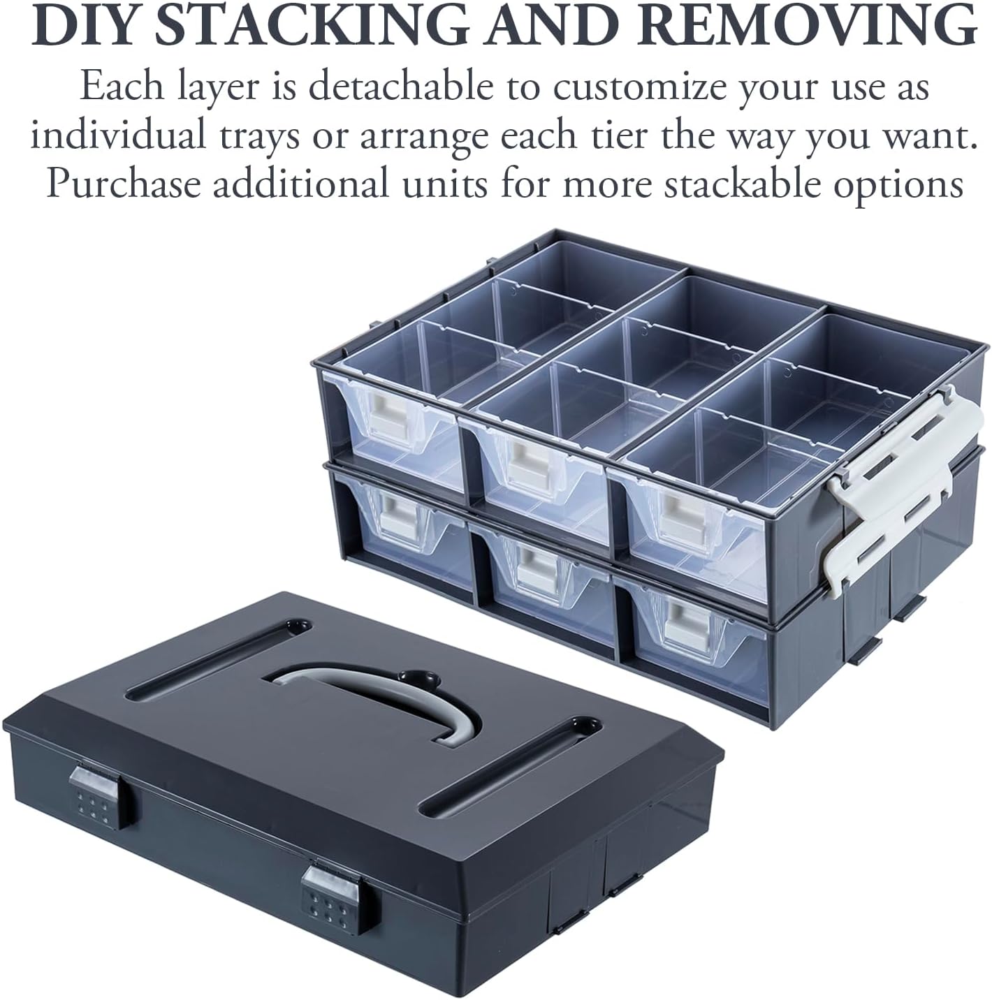 MyGift 11 Inch Classic Gray Tools Hardware and Screw Parts Storage Organizer Case with White Accents, 24 Customizable Compartments, 6 Drawers Removable Dividers