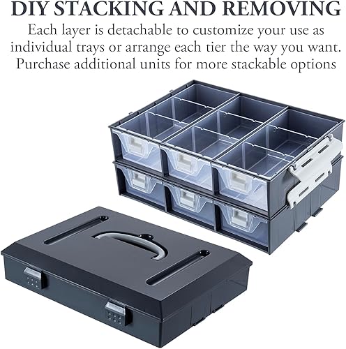 Miniatura 2 de MyGift Estuche organizador de herramientas clásicas grises de 11 pulgadas y piezas de tornillo con detalles blancos, 24 compartimentos