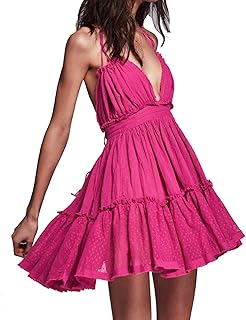 Womens Summer Halter Deep V Neck Sexy Patchwork Mini Short Dresses