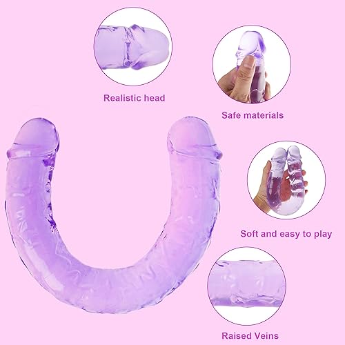Miniatura 69 de Consolador doble de 15 x 1.7 pulgadas, gelatina de cristal realista, consolador largo anal, suave y flexible, con venas y glande para adultos