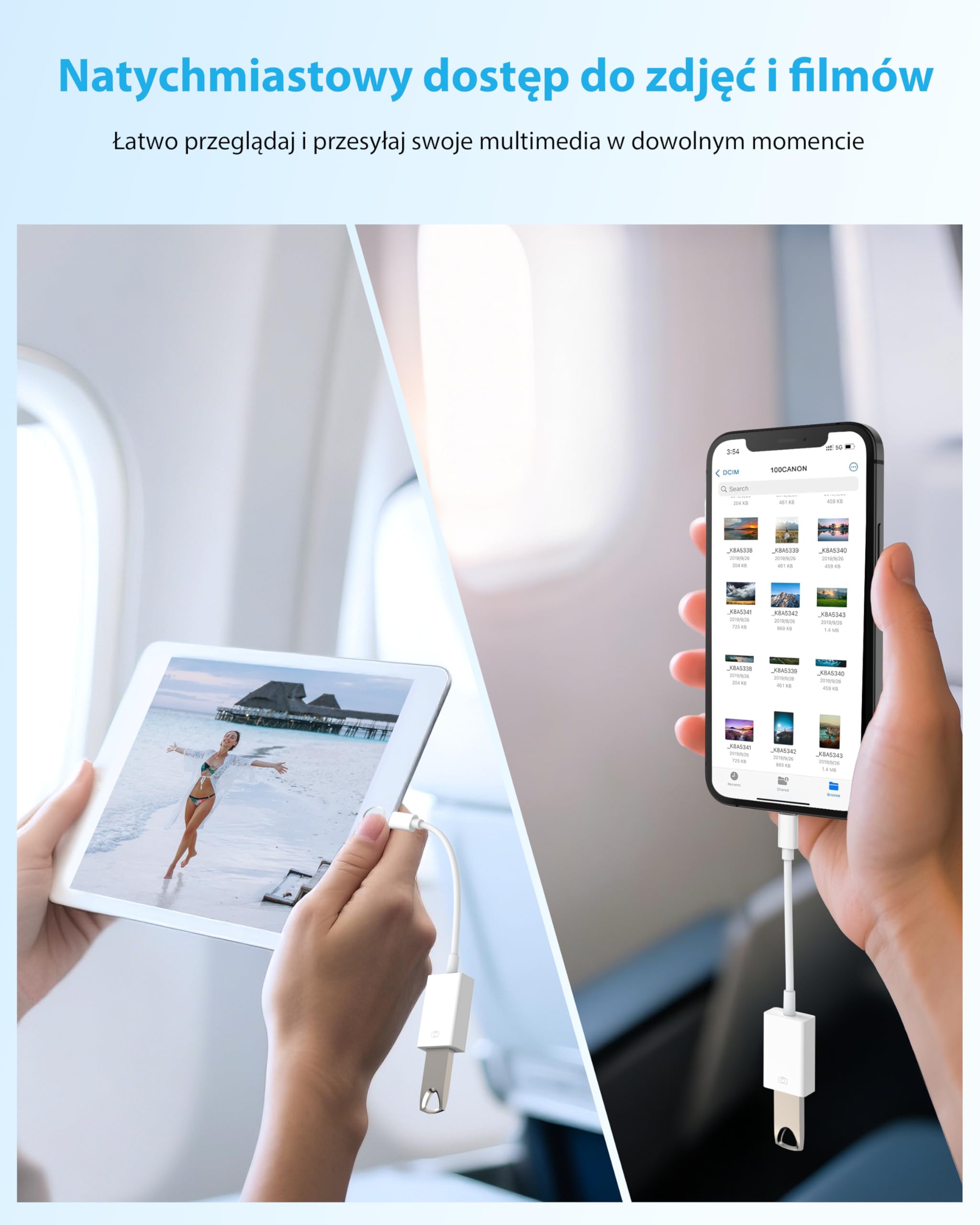 BOUTOP [Certyfikat Apple MFi Lightning na USB Adapter do aparatów fotograficznych, adapter Ethernet, klawiatura MIDI, czytnik kart kompatybilny z iPhone iPad - biały