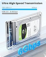 Vista 3 de POSUGEAR Caja externa para disco duro de 2.5 pulgadas, 6Gbps USB C 3.1 Gen 2 a SATA III sin herramientas, caja externa transparente para SSD HDD