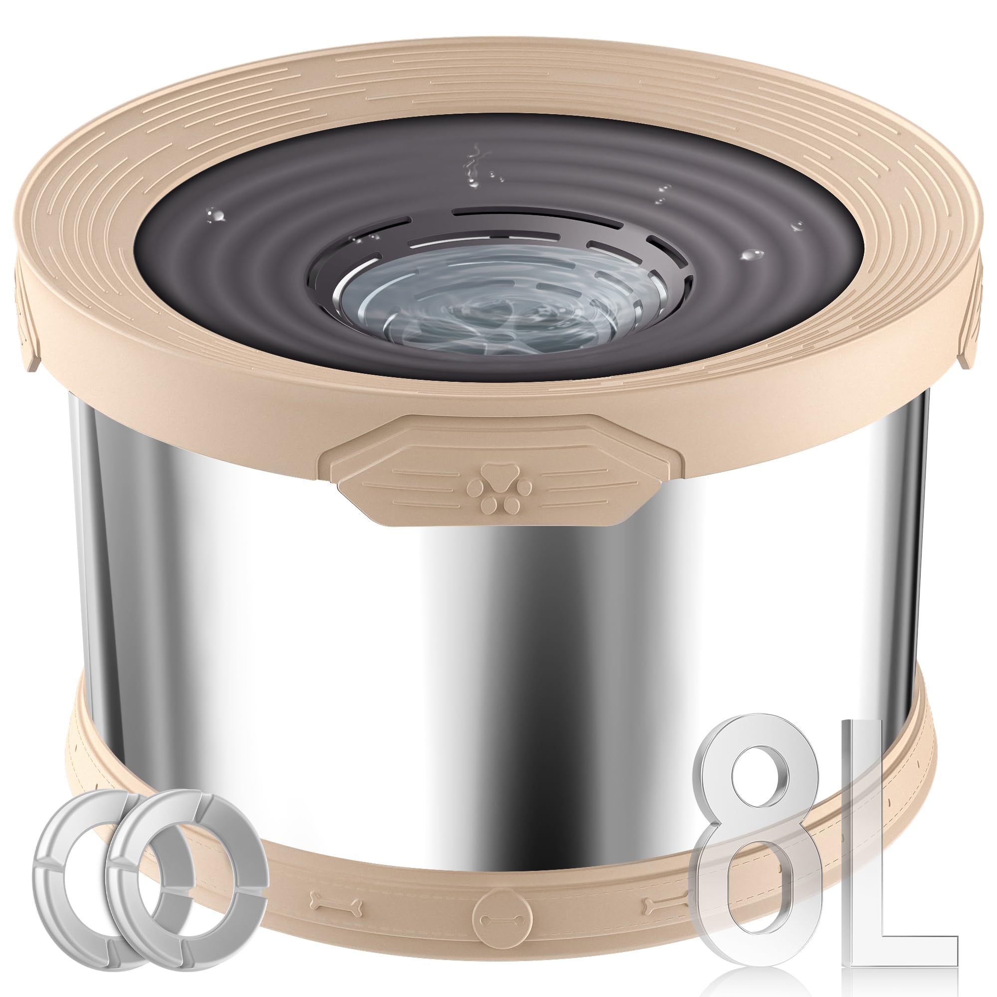 UPSKY 8L Dog Water Bowl No Spill Stainless Steel for Slow Drinking Beige