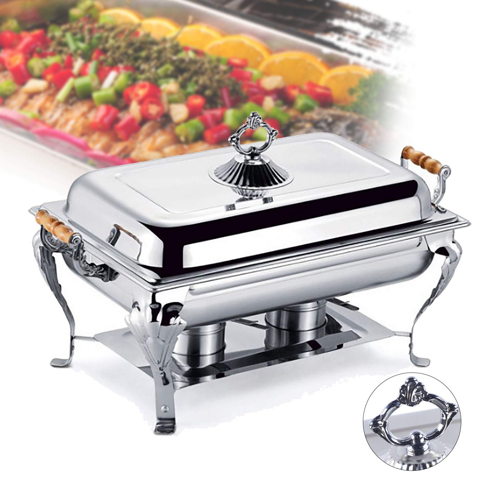 Pojemnik utrzymujący ciepło ze stali nierdzewnej Chafing Dish, podgrzewacz bufetowy ze składanymi nogami, pojemnik na ciepło do cateringu, bufetu i na imprezę, 66 x 36 x 40 cm