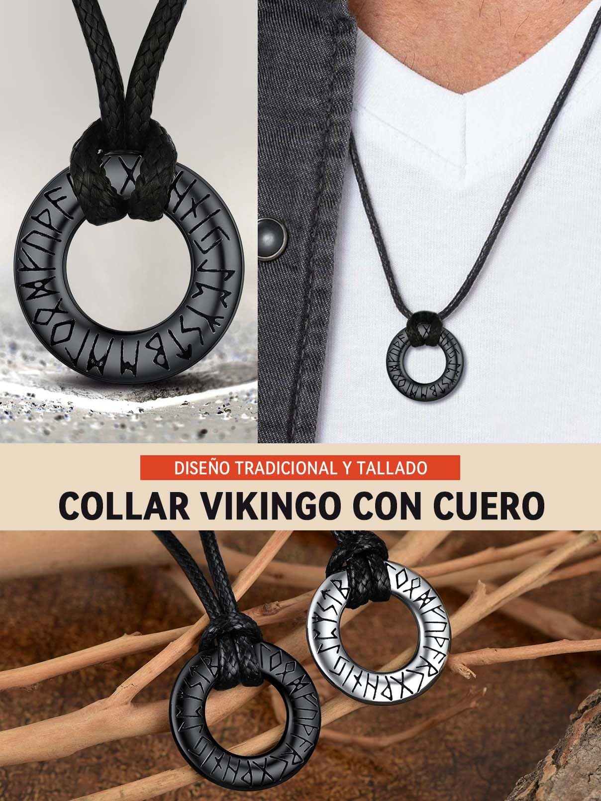 FaithHeart Collar Vikingo Runas Acero Inoxidable 316L Hombre Mujer Letras Alfabetos Rúnicos Joyería Espiritual Nórdica de Talismán de Familias Parejas