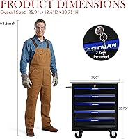 Vista 2 de 5-Drawer Rolling Tool Chest with Stainless Steel Countertop,Tool Chest with Secure Locking System,Mobile Storage Tool Cabinet with 360°Wheels and