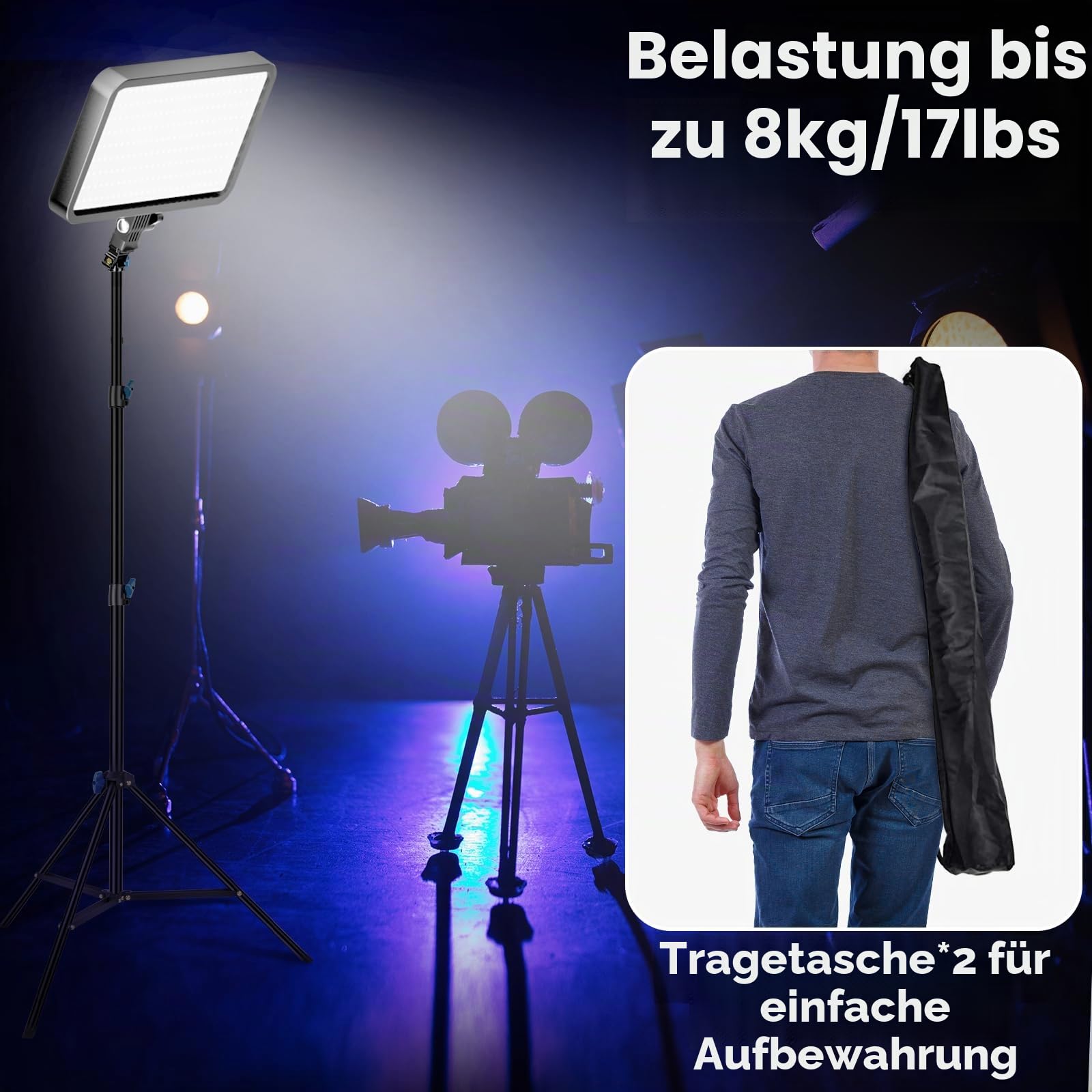 EMART Lichtstativ 200cm, Leichte Stativständer mit 1/4 Schwenkkopf, 180 Grad Schwenkbares Lampenstativ für Ringlichter, Kameras und Anderes Equipment(Schwarz, 2 Stück)