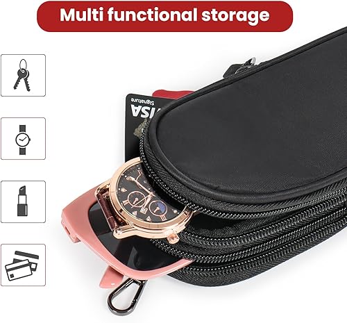 Miniatura 6 de Estuche doble para gafas, suave funda doble para lentes de sol con clip y cremallera para mujeres y hombres, bolsa portátil para gafas de viaje