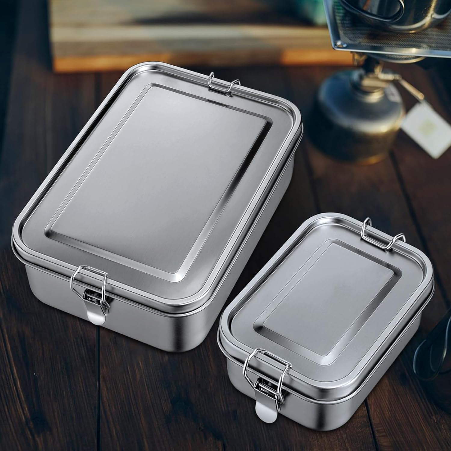 Leonyo 2 Pack 81oz 18/10 Stainless Steel Lunch Box for Adults, 2400ml Metal Bento Box with Divider, Leak-Proof Lunch Food Containers for Woman Man, Dishwasher Safe, Oven Safe Except for Lid