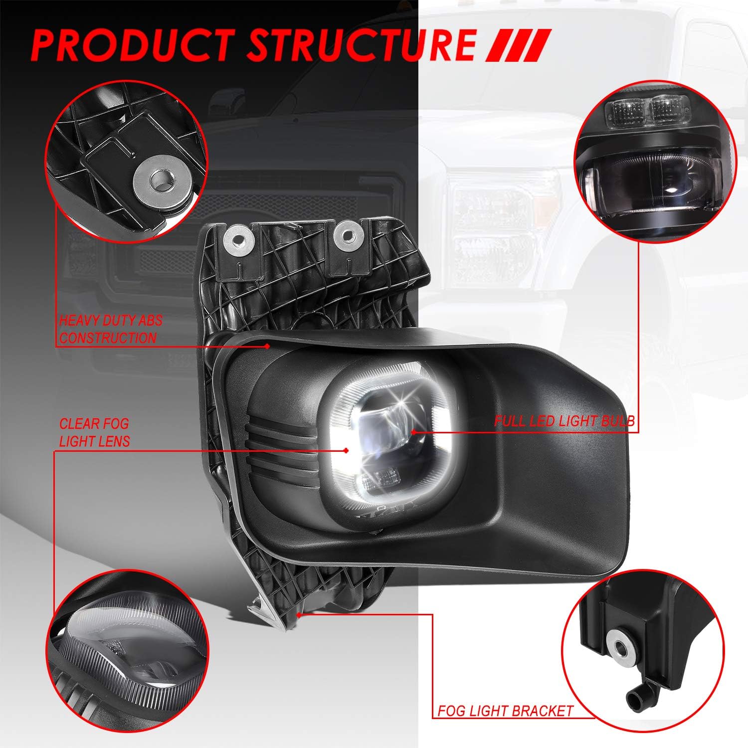 Auto Dynasty LED Fog Lights Assembly Compatible with 2011-2016 Ford F250 F350 F450 F550 Super Duty, Fog Lamp with Switch Replacement, Driver Passenger Side, Chrome Housing Clear Lens