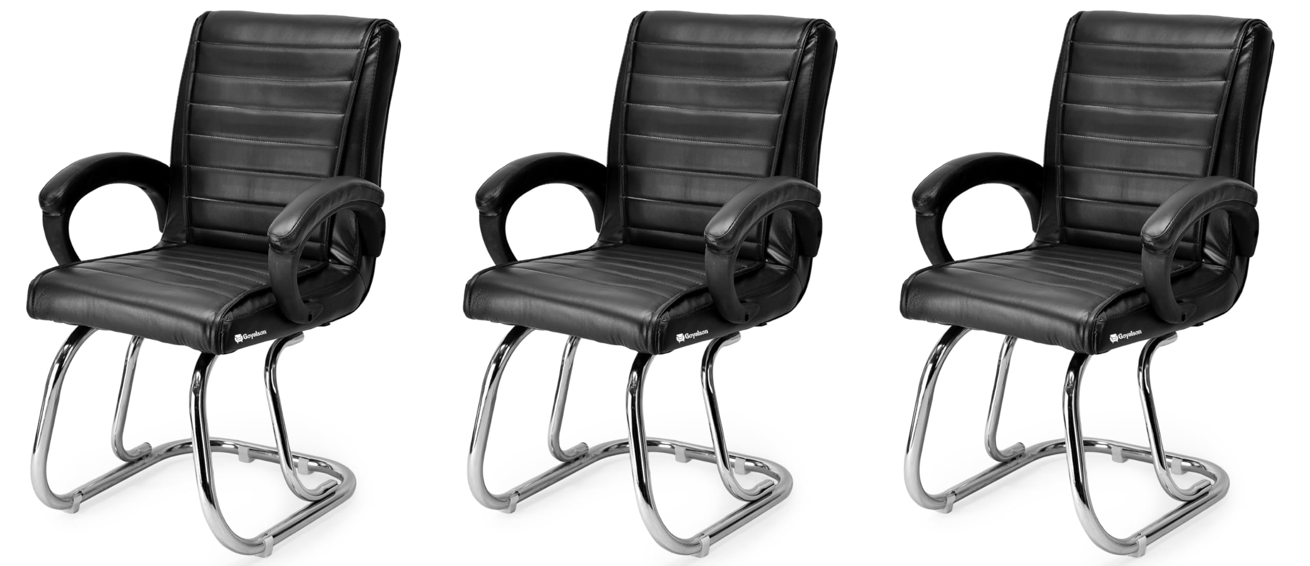 Executive Office Chair Home Study Library Chair with Chrome Steel and Cushioned seat Back (3, Black, Double Support Steel Frame)