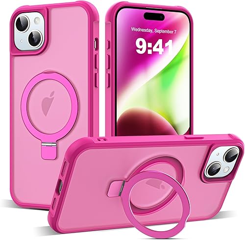 Miniatura 119 de Funda de grado militar compatible con iPhone 14 Plus de 6.7 pulgadas, con soporte magnético invisible tipo anillo, compatible con MagSafe y gran