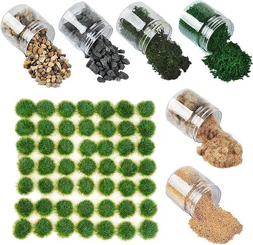 6X100ML Botella Paisaje Materials+49PCS Woodland Tuft War Wild Forest Scenery Basing Material Kit Set para Ferrocarril Ferrocarril Wargame Layout