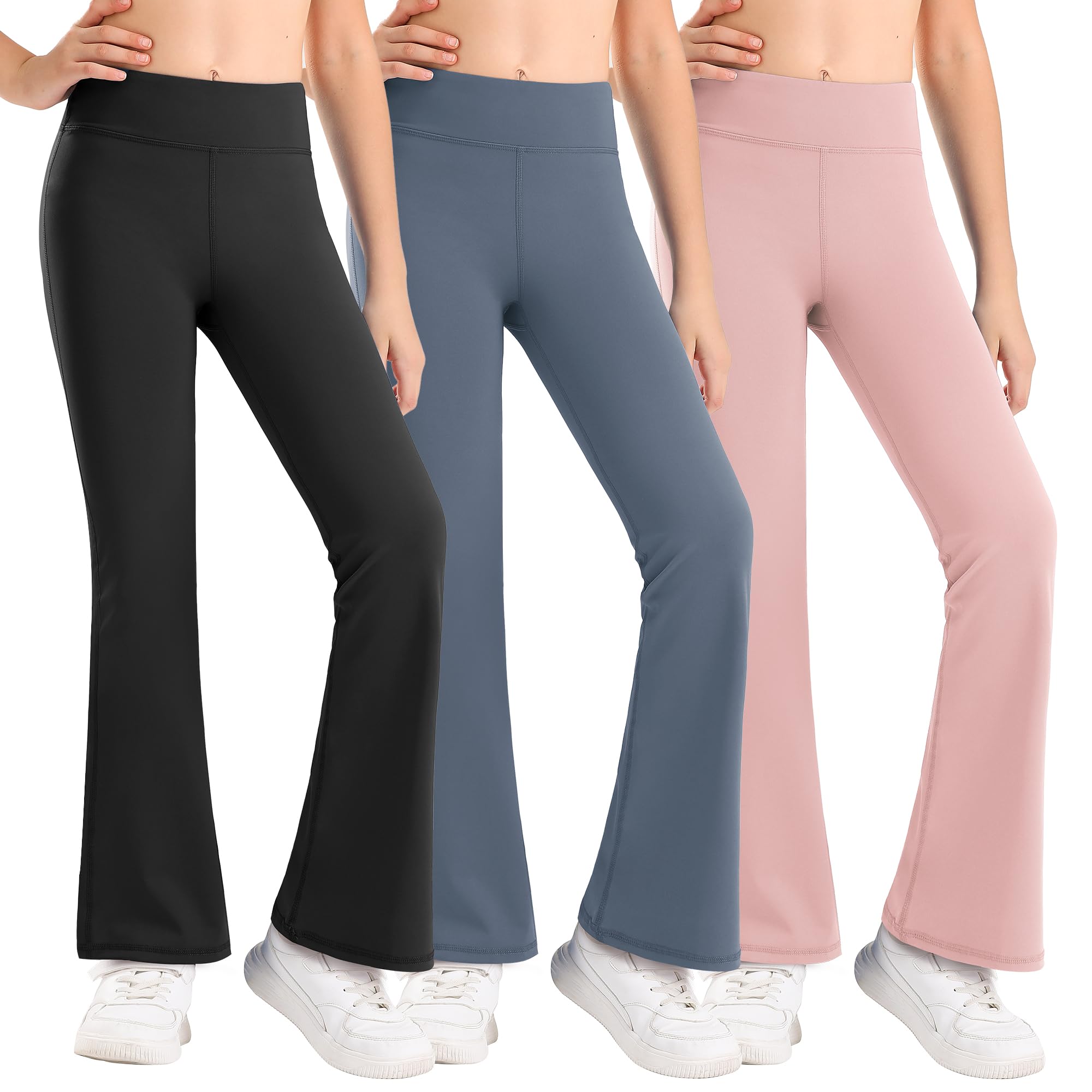StelleGirl's Flare Leggings High Waisted Yoga Pants Bootcut Dance Casual Pants Activewear Kids Bell Bottoms