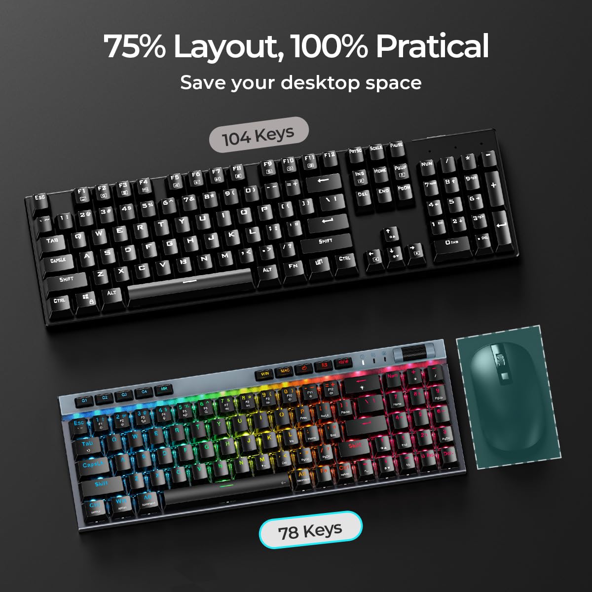 Amazon.com: RGB Mechanical GamingKeyboard, 78 Keys Hot-Swap