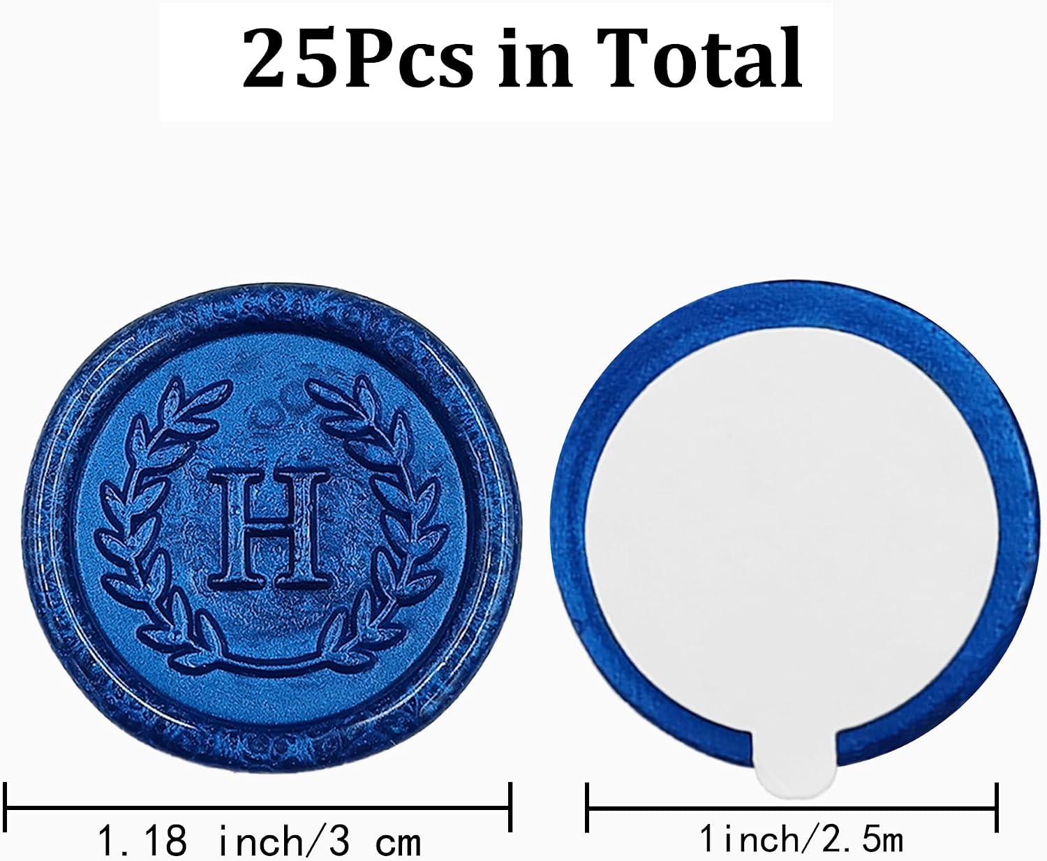 25Pcs Blue Letter H Adhesive Wax Seal Stickers, Hand-Made, No Need Seal Stamp, Tear and Use Wax Stickers for Wedding Invitations, Envelopes, Christmas Gift