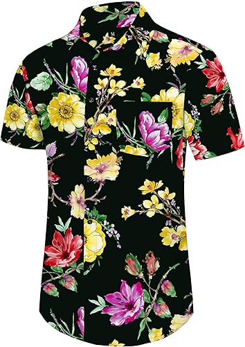 Miniatura 5 de Pegeno Camisa de manga corta, con botones completos, estampado floral, hawaiano para hombre