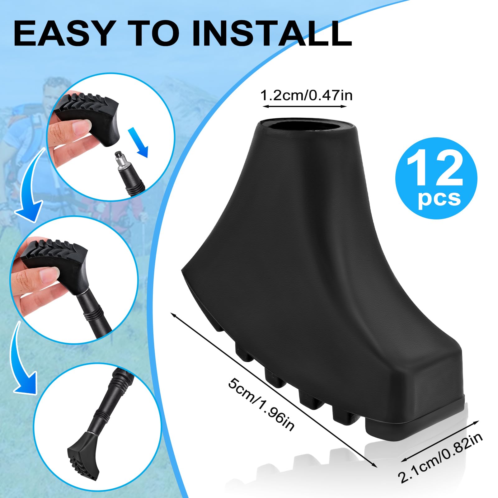 Puntas de Goma de Bastones Senderismo y Bastones Trekking (11mm), Antideslizantes Tapas para Bastones de Senderismo, para Almohadillas Resistentes para Asfalto, Grava y Montaña （B）