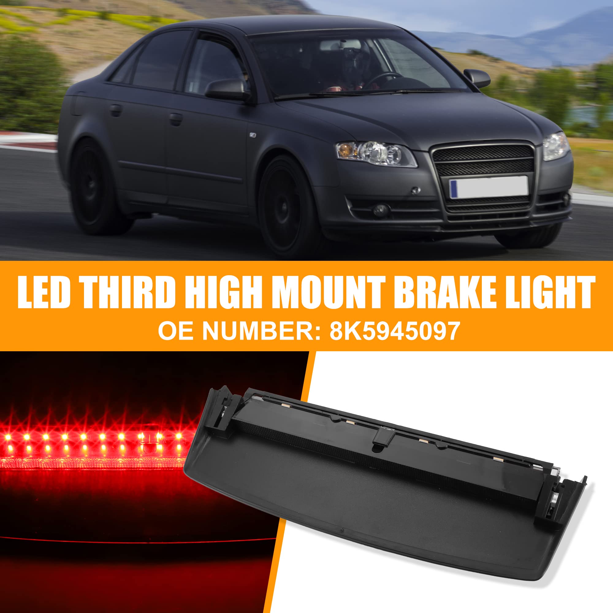 A ABSOPRO LED Tercera Alta Montaje Freno Luz 8K5945097 para Audi ABS Negro