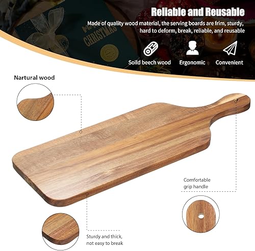 Miniatura 3 de Rtteri 6 tablas de cortar de madera de acacia con asas para cortar de cocina gruesa de 17 x 6 pulgadas, tableros en blanco para servir charcutería