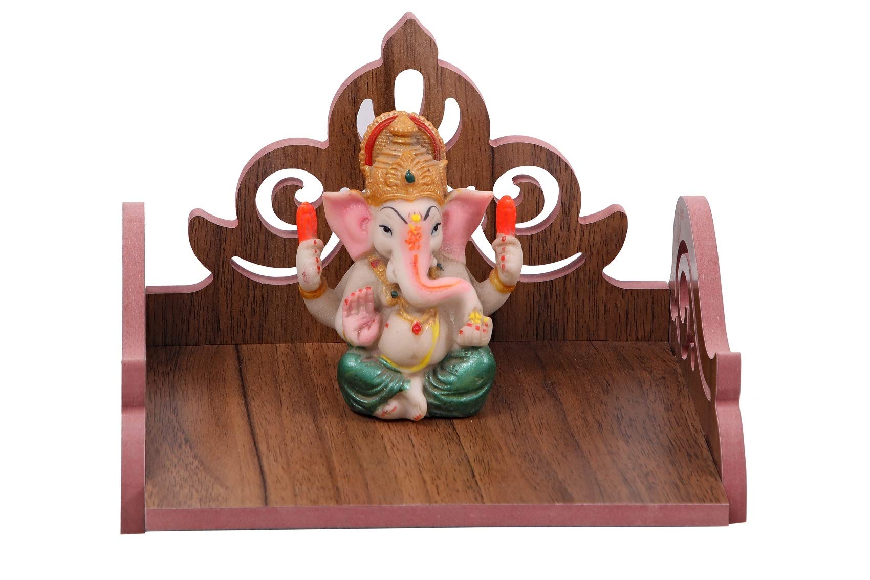 Lakhaji Wall Temple Shelf, Temple Ghar of Statue, Wall Mounted Temple for Home Decor, Living Room (Natural)