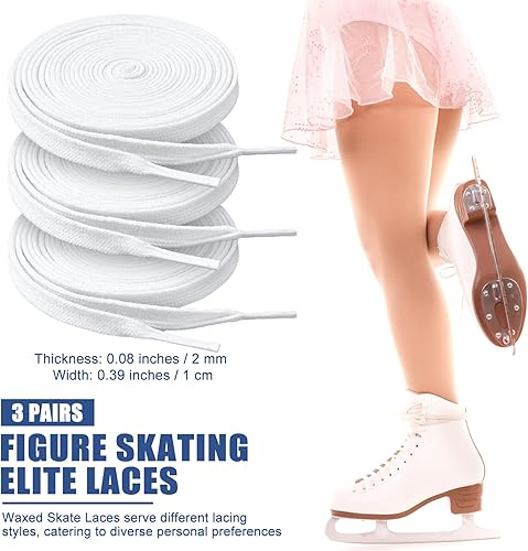 Miniatura 3 de Lyrow 3 pares de cordones de patinaje artístico, cordones encerados de 108 pulgadas para patines artísticos, patines de ruedas, botas de patinaje