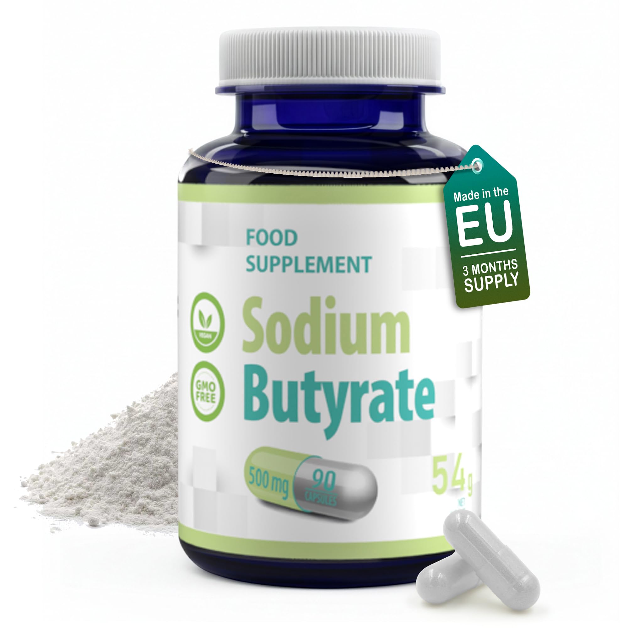 Hepatica Maślan Sodu 500 mg | Dostarcza 385 mg Kwasu Masłowego | 90 Kapsułek Wegańskich | Zapas na 3 Miesiące | GMP & badany laboratoryjnie