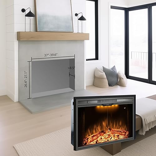 Miniatura 2 de Benrocks Insertos de chimenea eléctrica de 40 pulgadas con puerta de vidrio, calentador de chimenea eléctrico con sonido crepitante de fuego, luz