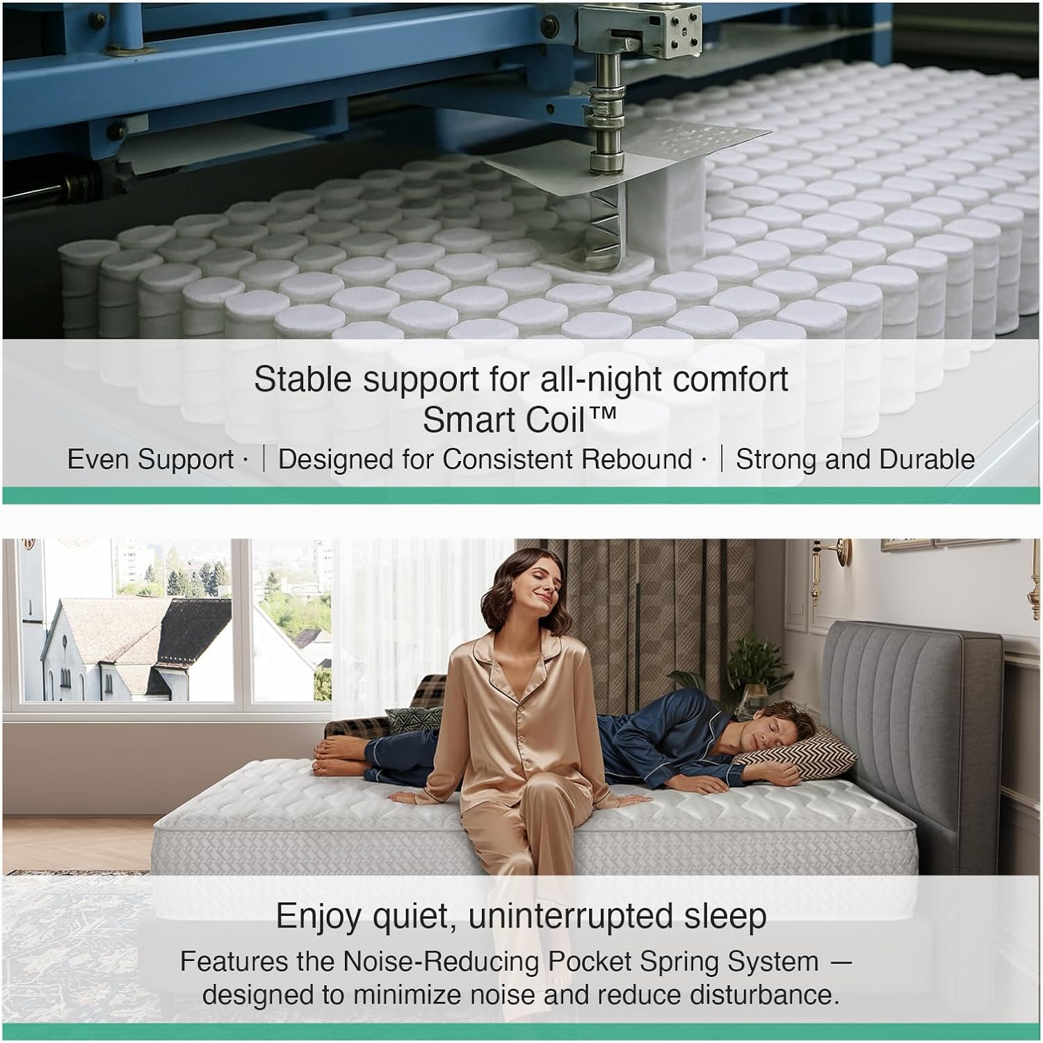 Novilla 4FT6 Double Mattress, Hybrid Pocket Sprung Mattress in a Box, 20cm Deep, Medium Firm, Breathable Cover, Ideal for Guest Beds & Kids’ Rooms, Oeko-Tex Certified Fabric, 135x190x20cm image 5