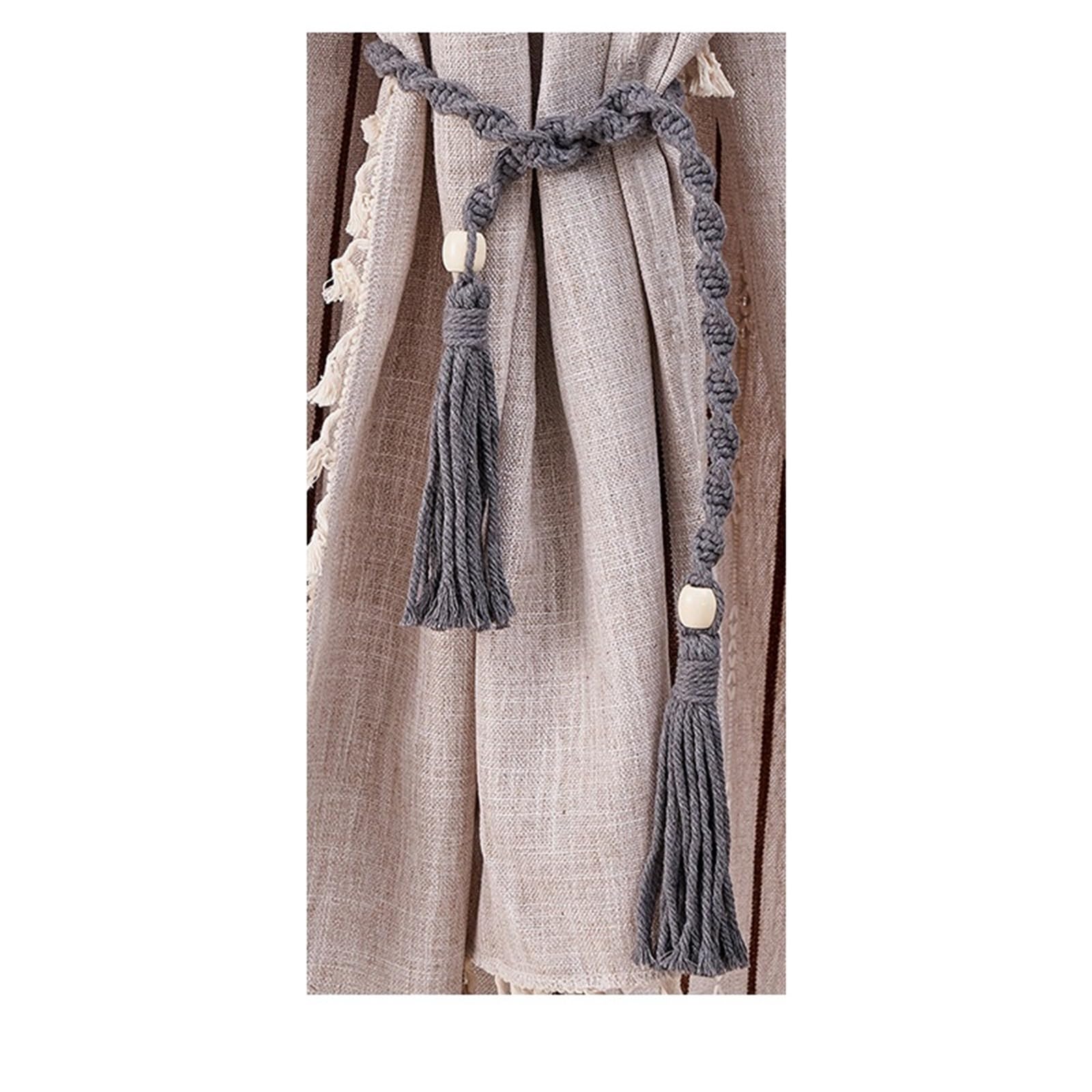 Cotton Rope Curtain Tieback With Tassels/Holdback Tie Belt(Grey)