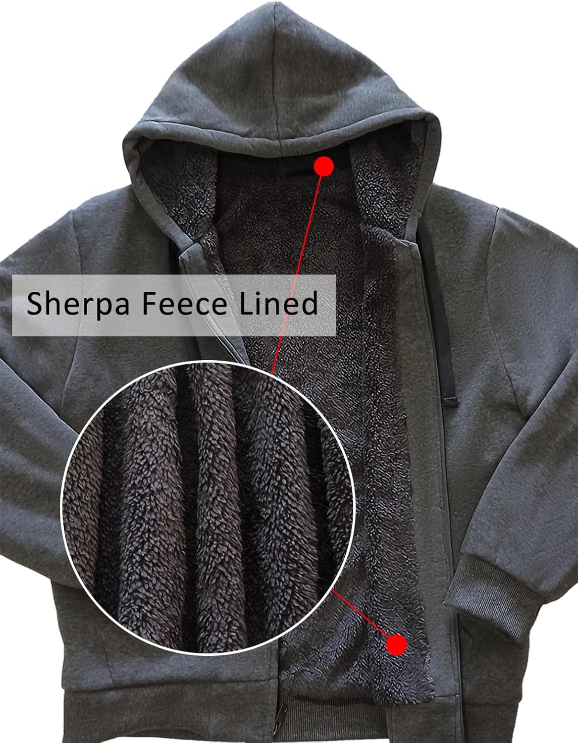 Hoodies for Men Full Zip Up Fashion Sweatshirt Thick Fleece Sherpa Lined Winter Jackets Warm Coats - Image 4
