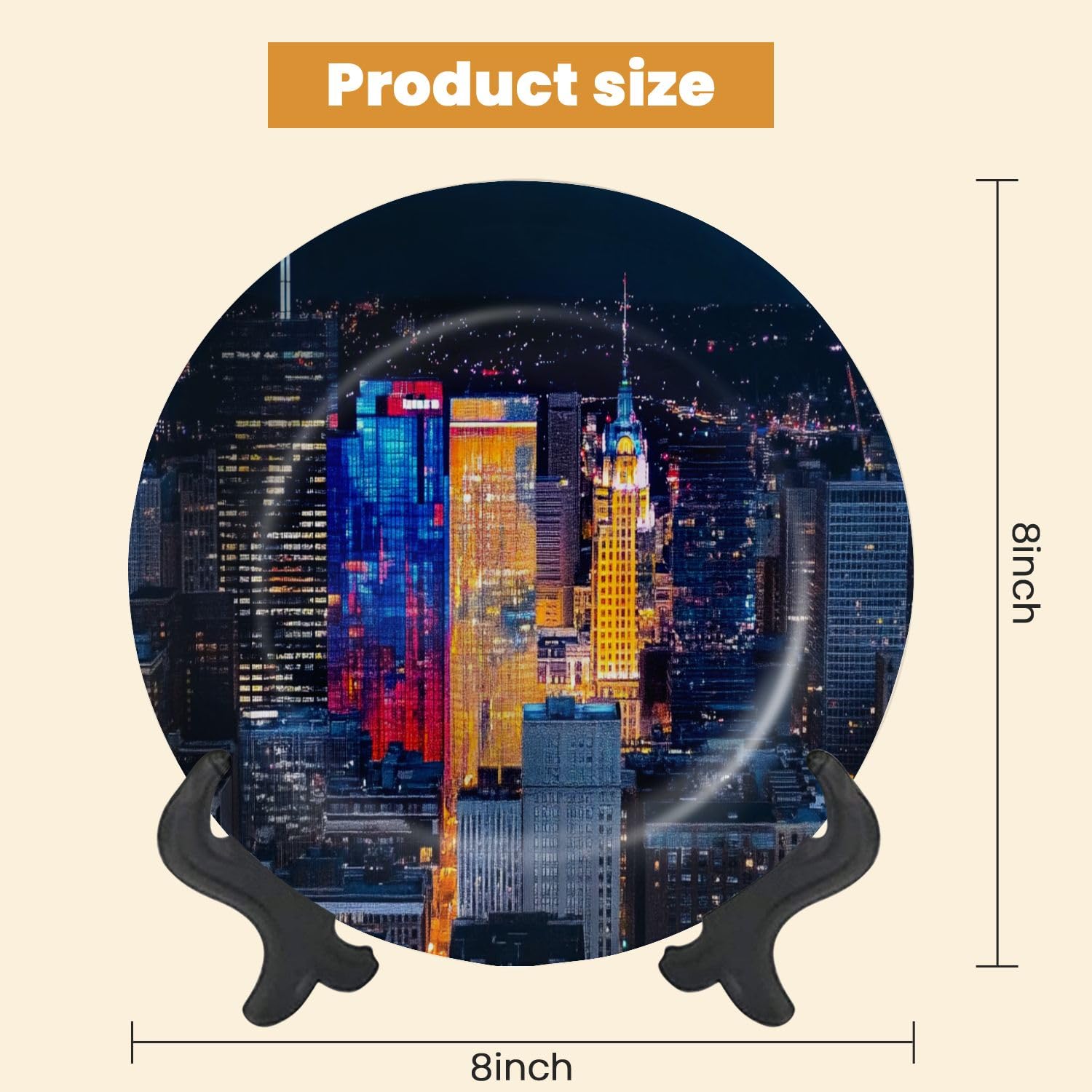 Decorative Plates for Display Downtown Pittsburgh Pennsylvania Night Aerial Shot Gift Plates Ceramic Collections Plates Hanging Artwork for Living Dining Room Kitchen Souvenir