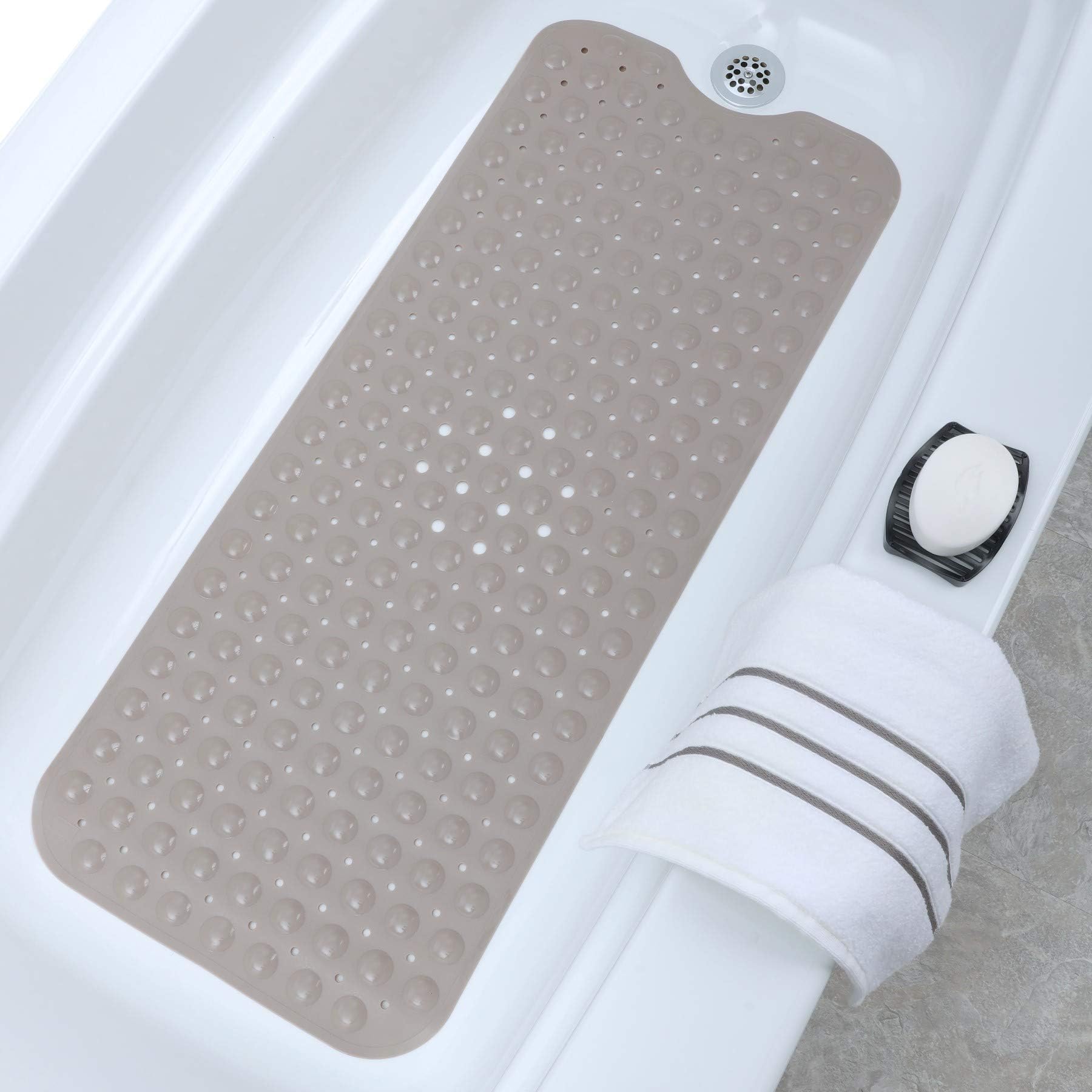 SlipX Solutions Tan Extra Long Bath Tub Mat Adds Non-Slip Traction to Tubs & Showers - 30% Longer Than Standard Mats! (200 Suction Cups, 99 cm Long Bathtub Mat)