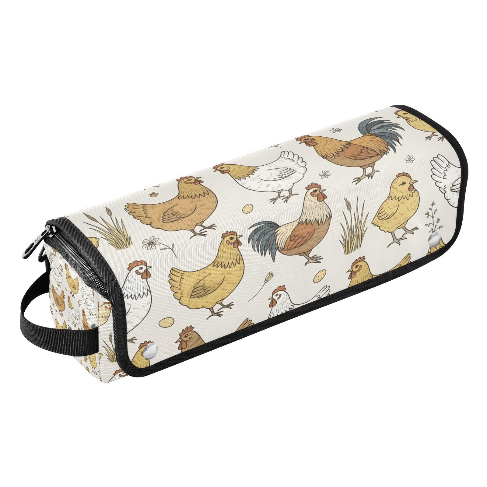 Chicken Pattern Hair Tools Travel Bag Portable Hair Accessory Organizer with Heat Resistant Mat 2 in 1 Curling
