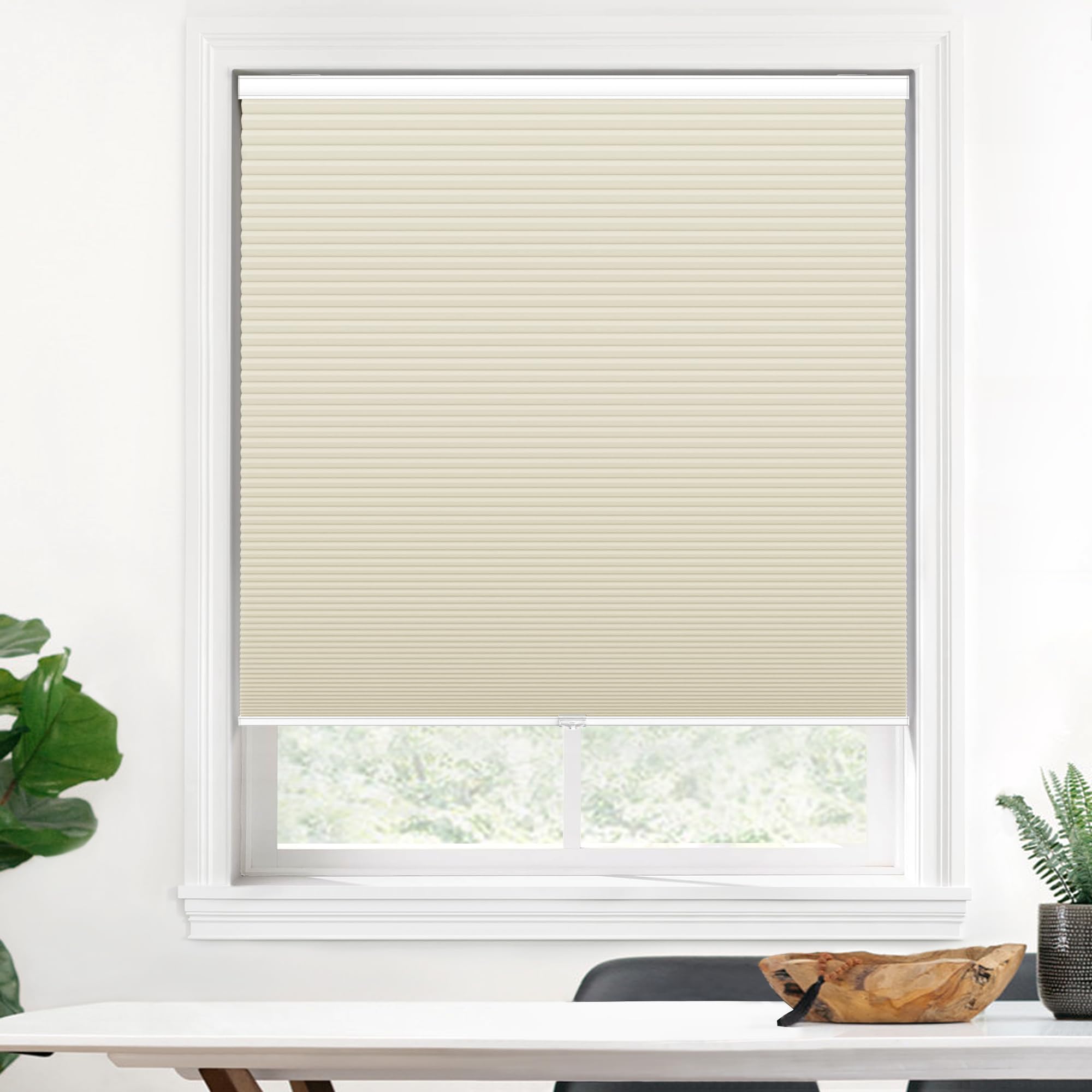 LazBlinds Cordless Cellular Shades, Blackout Honeycomb Shades with 1.5 inch Cells, Room Darkening Pleated Blinds for Window Size 45" W x 72" H, Cream