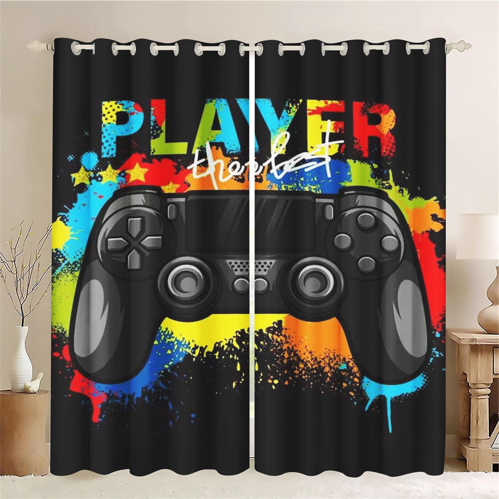 Gaming Vorhänge Game Fenstervorhang Schlafzimmer 100x140cm Gamer Blickdicht Vorhnge Wasserdichter Stoff Gaming Vorhang 2 Set Blickdicht (2,183 x 160 cm(2X91X160cm))