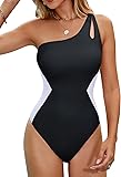 Blooming Jelly Womens One Shoulder Swimsuits Tummy Control One Piece Bathing Suit Slimming Sporty Color Block Cute Swimwear