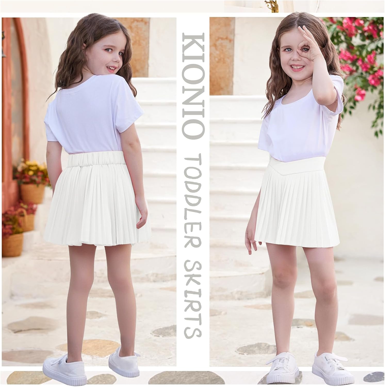 Toddler Pleated Skirts Girls Mini Skorts with Shorts Elastic Waist Uniform Skater Athletic Tennis Skirts for Girl