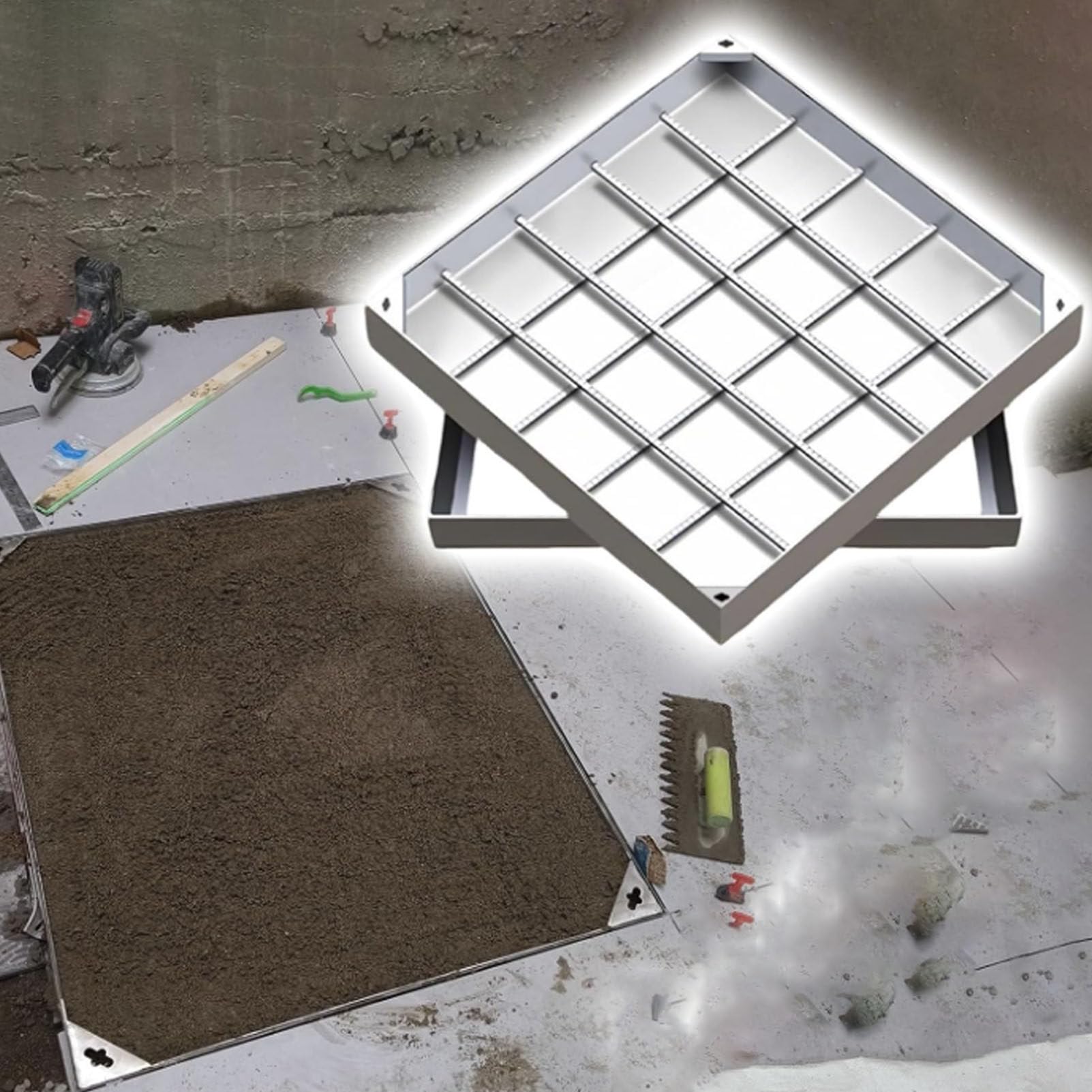 SENJINGHUA Recessed Manhole Cover and Frame, Invisible Stainless Steel Inspection Chamber Cover Square Embedded Manhole Lid for Patios Garden Courtyards,800mm/31.5in