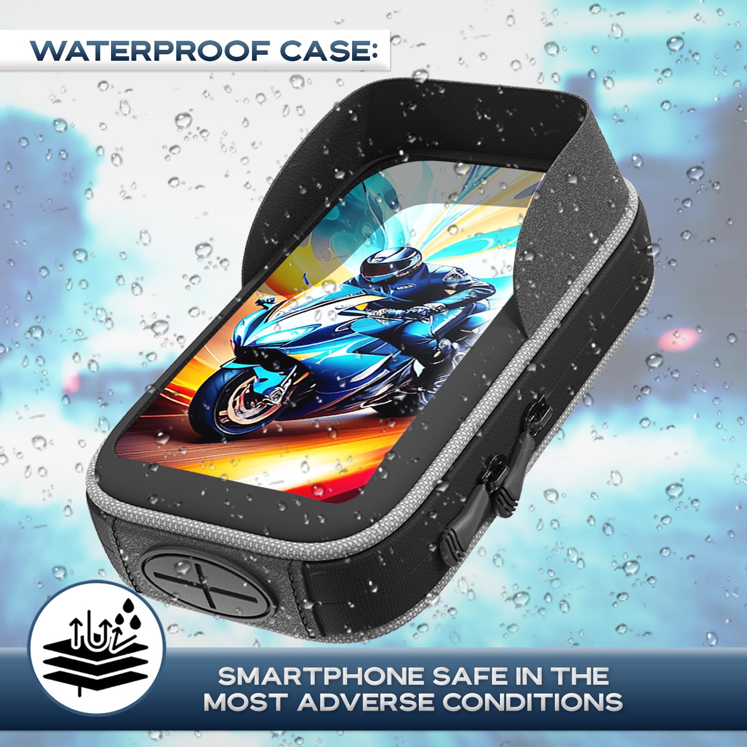 Soporte movil Moto retrovisor Scooter Funda Impermeable con Cubierta Antideslumbrante Compatible con Teléfonos de hasta 7.5" valido para Espejo retrovisor de Moto y Scooter