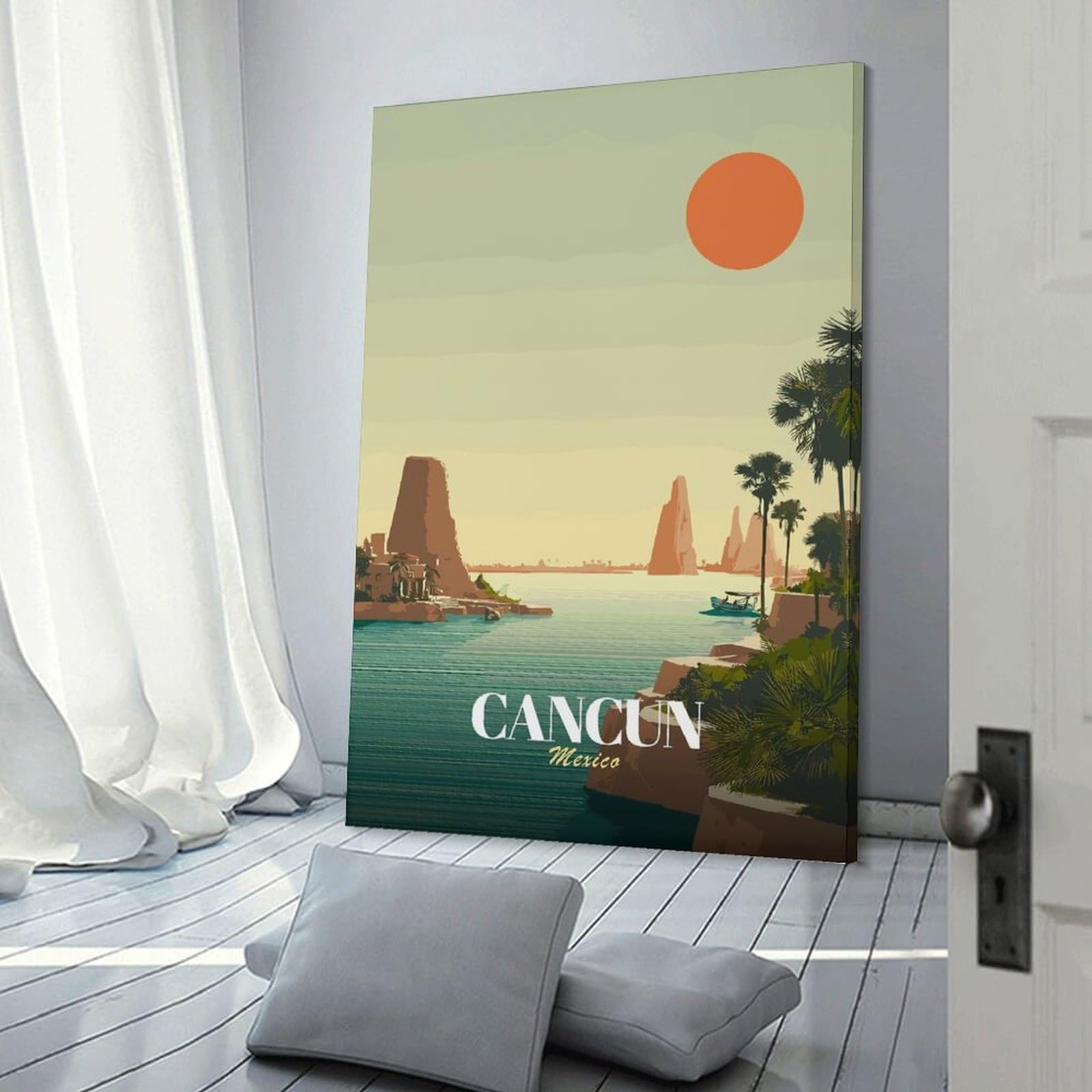 Junmoney Frame-Style-15 Cancun Mexico Vintage Travel (2) Wall Picture Print 12X18inch(30X45cm), For Apartment Walls, Studios Or Work Areas, A Simple Refresh For Blank Walls