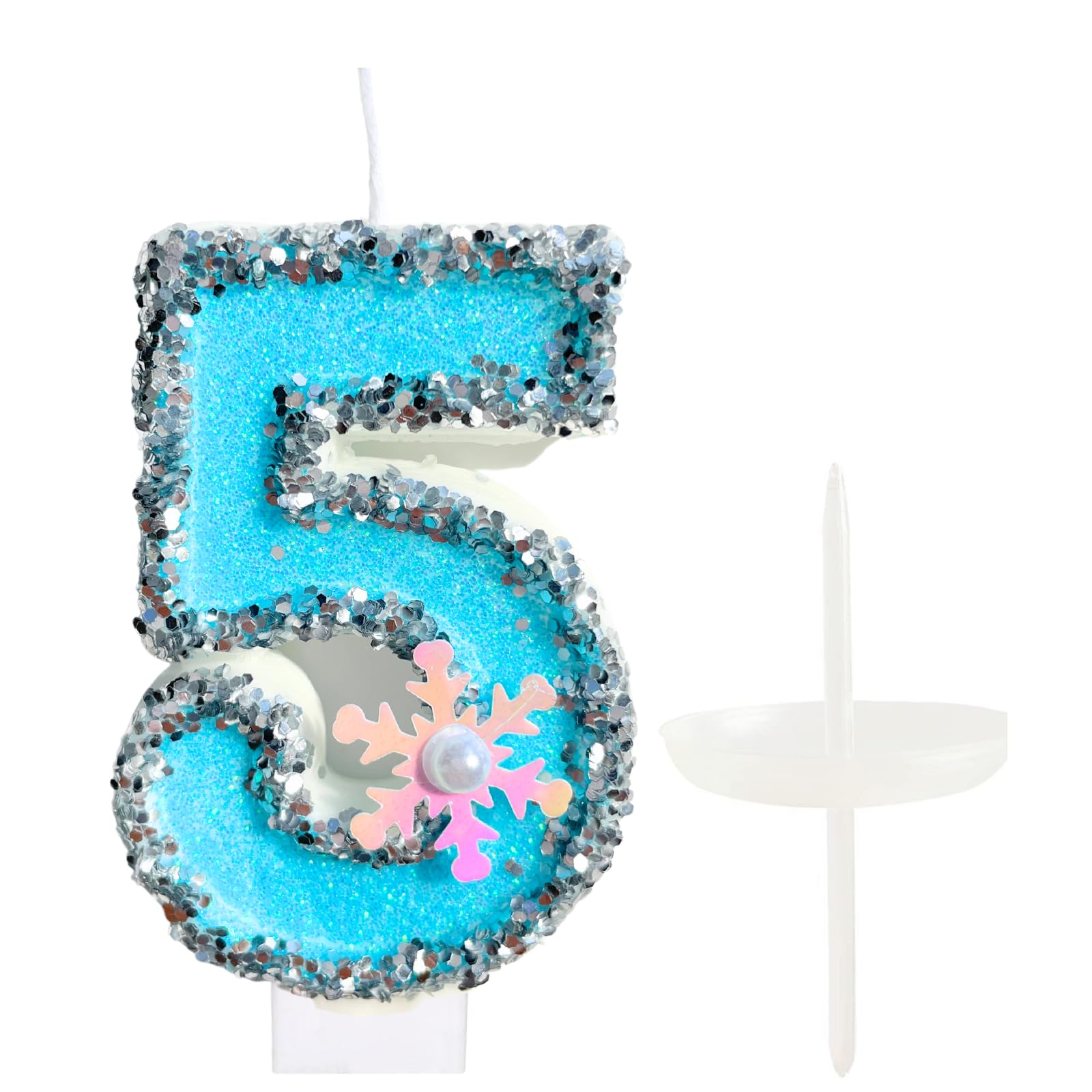 Frozen Birthday Number Candles for Cake, Blue Number 5 Candle, 5th Frozen Cake Topper, Fun Glitter Birthday Candles Cupcake Topper for Party Anniversary Decorations