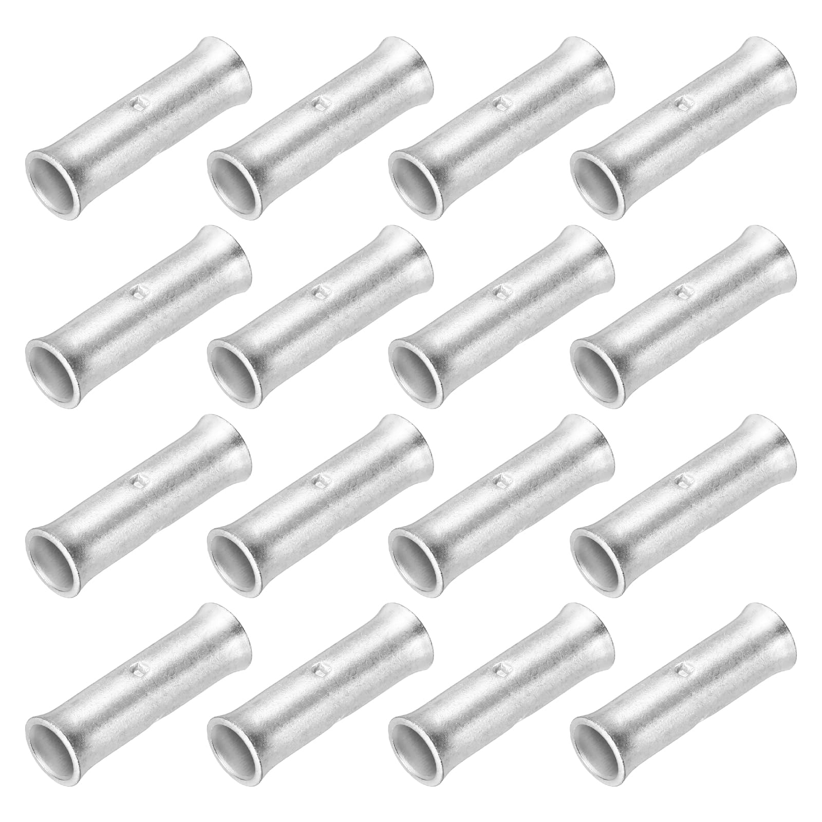 sourcing map 2 Gauge Flared Barrel Butt Connectors, 2 AWG Tinned Copper Wire Connectors Non-Insulated Wire Butt Terminal for Vehicle Electric Power Home Appliance, Pack of 16(Silver)