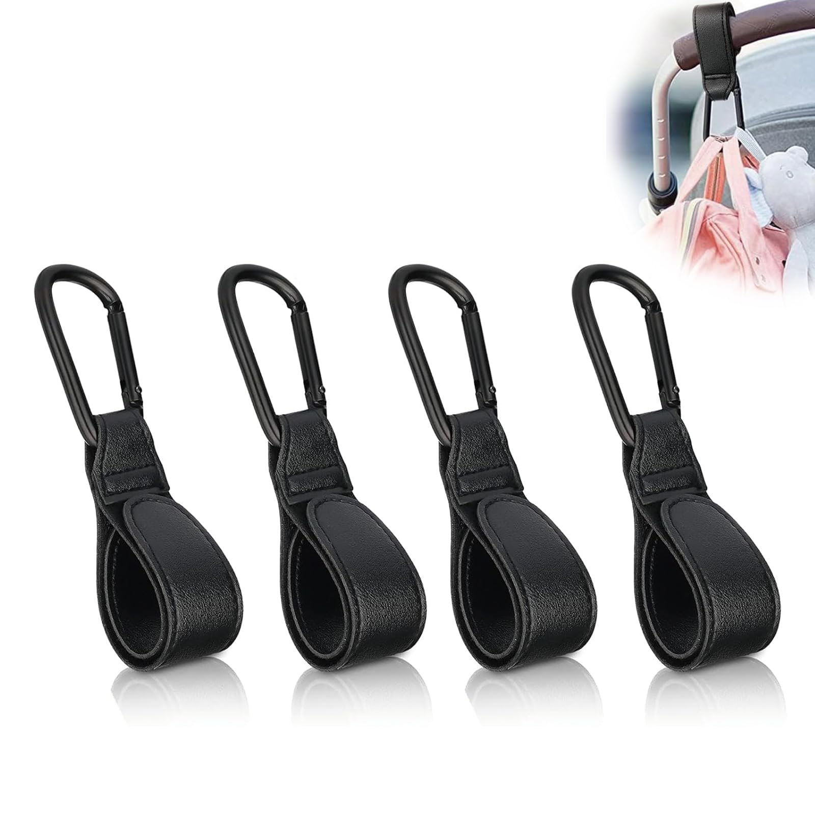 bike hook for luggage and bag hook, 4 pcs universal stroller clips with metal carabiner, stroller accessories for urban commuters and families, practical hooks for bikes and shopping carts